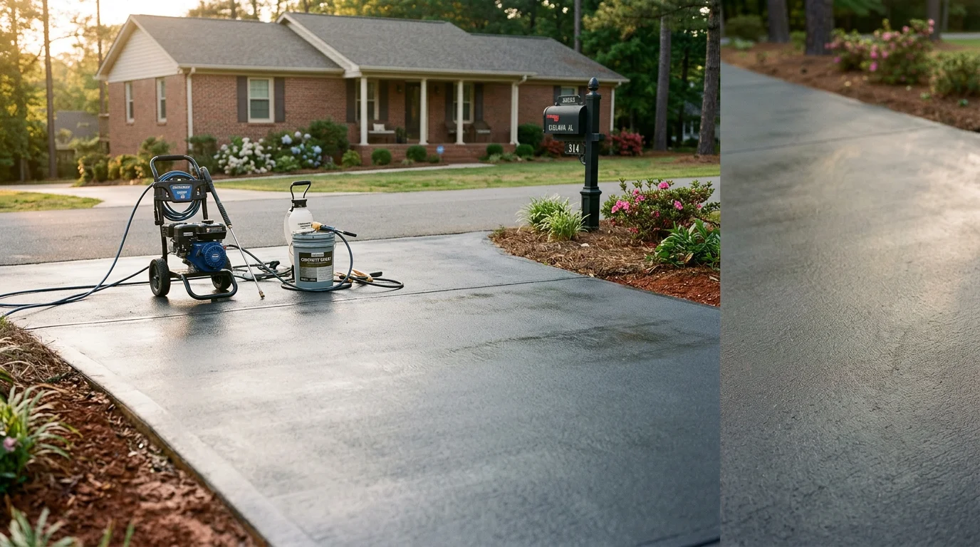 Sealed and stained concrete driveway with professional finish