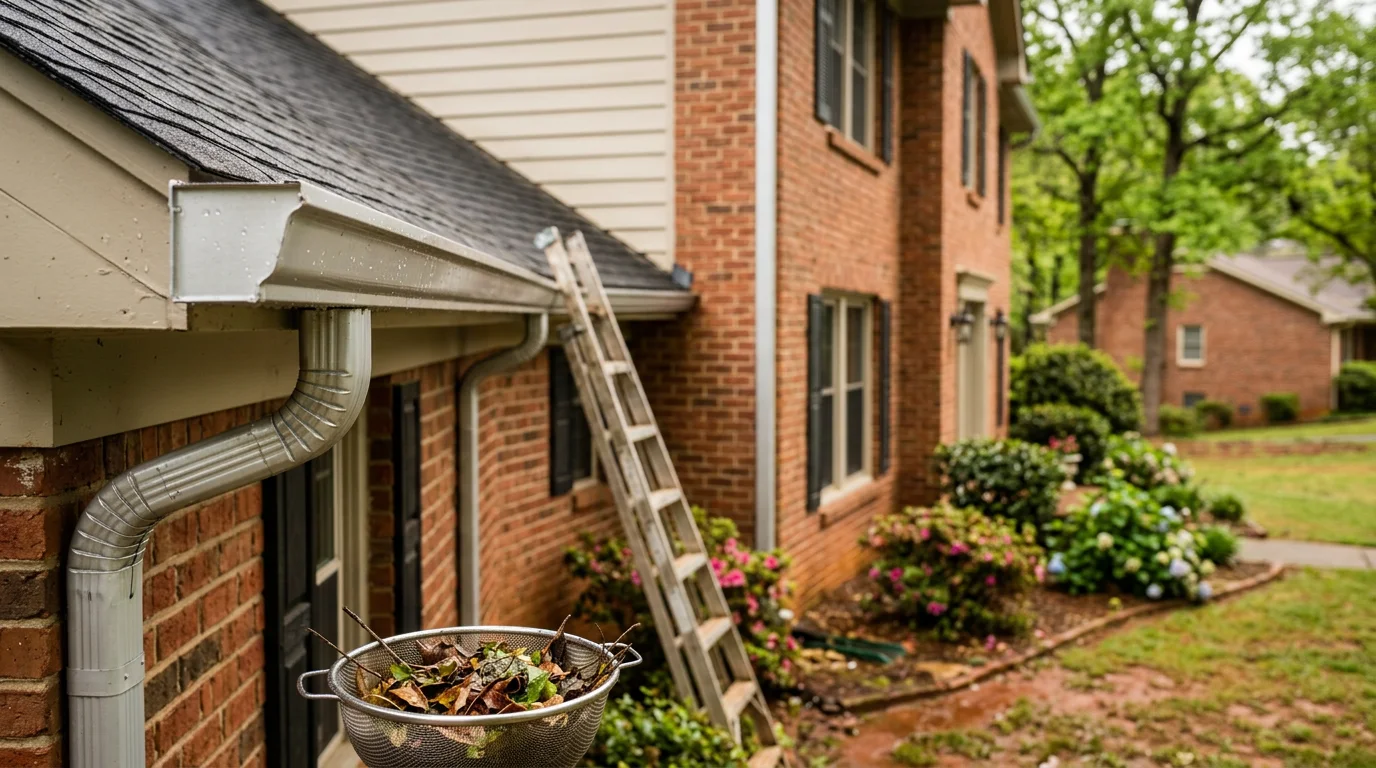 Clean gutters on residential home with leaves removed