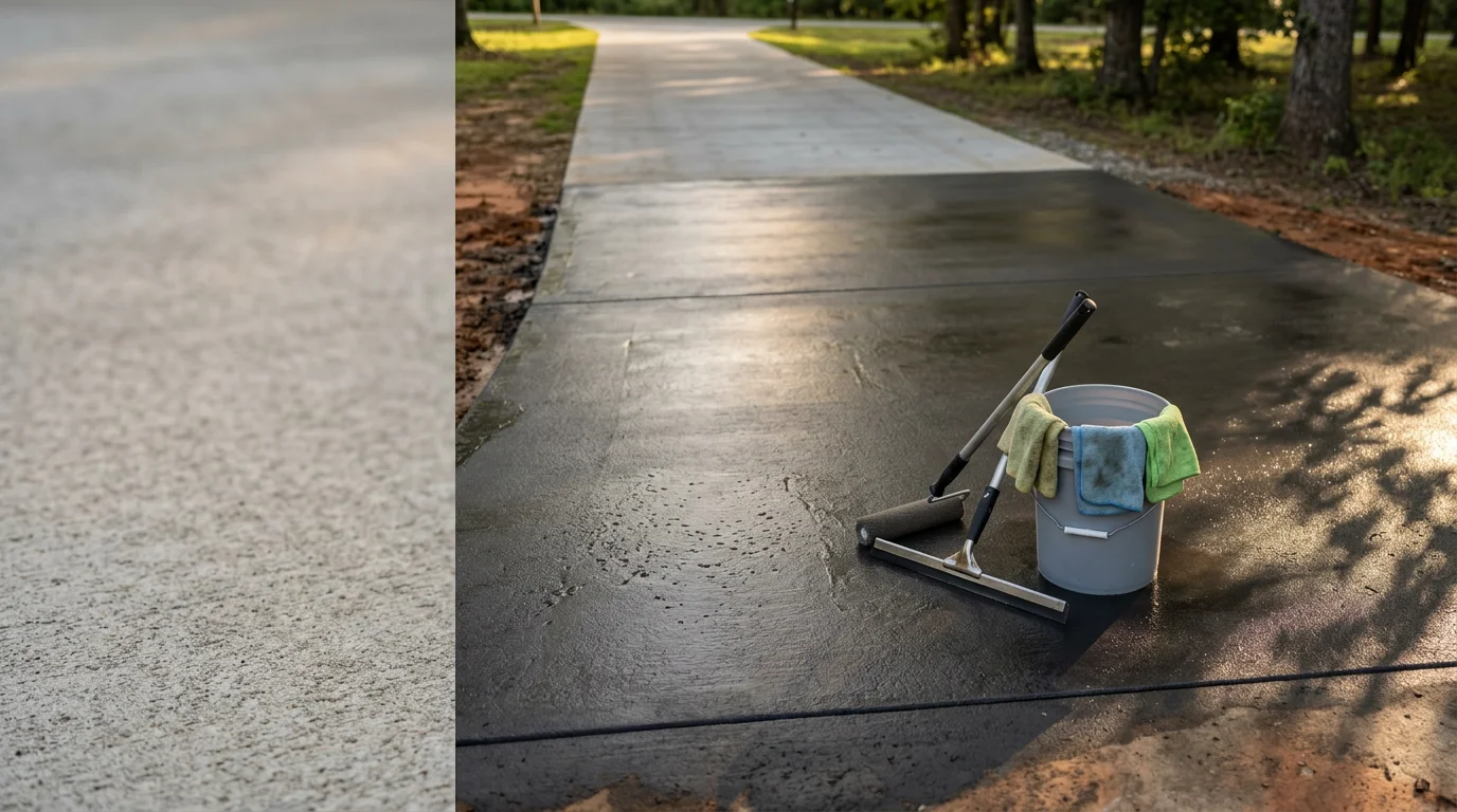 Freshly sealed concrete surface on a residential property in Cullman, Alabama, showing a clean, protected finish after professional concrete sealing service.
